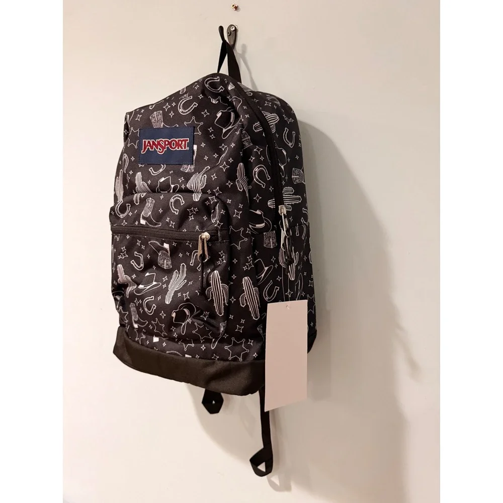 JanSport Cross Town Plus Backpack Black Western Cowboy Boot Print JS0A7ZNZA0F